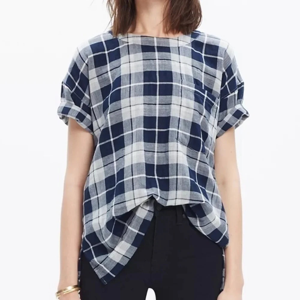 Madewell • Oversized Tee in Emporia Plaid Navy Cream